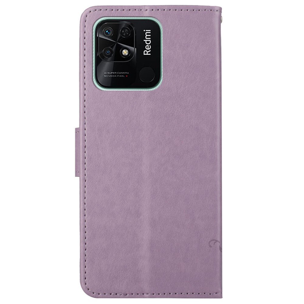 Funda de cuero con mariposas para Xiaomi Redmi 10C, violeta