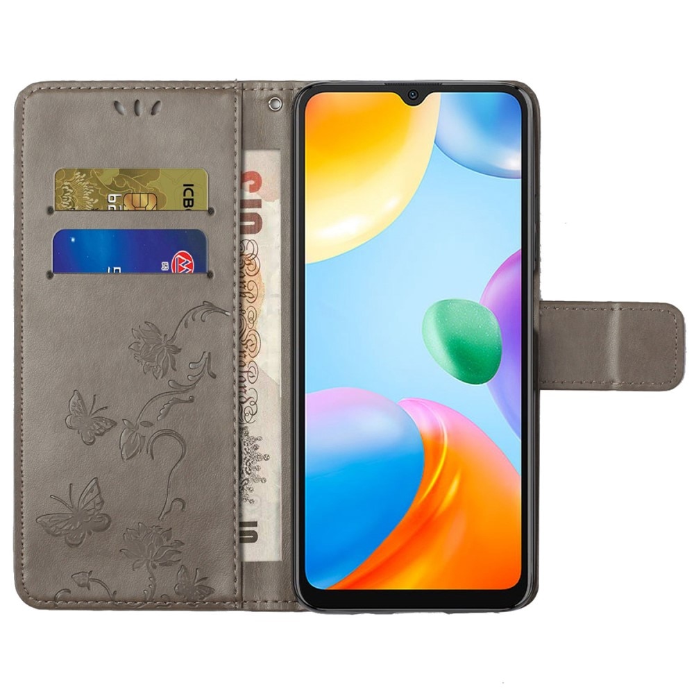 Funda de Cuero con Mariposas Xiaomi Redmi 10C, Gris