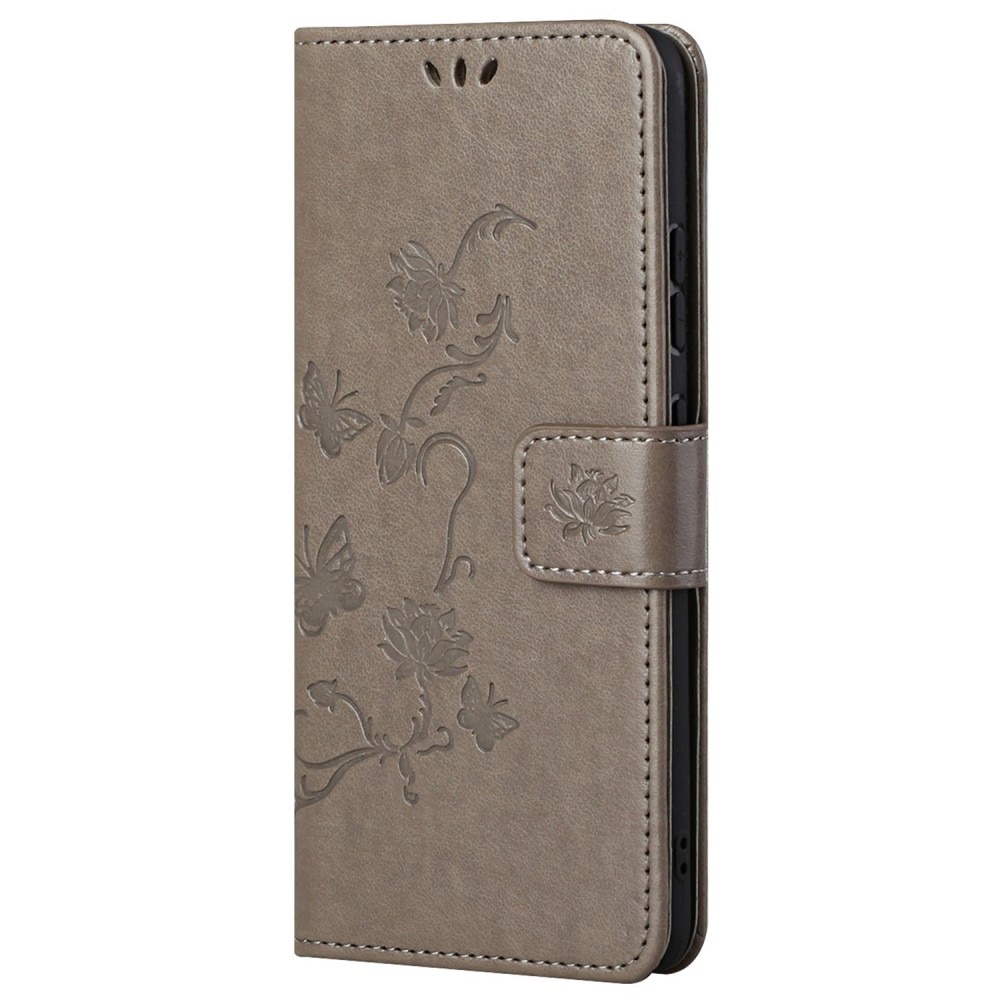 Funda de cuero con mariposas para Xiaomi Redmi 10C, gris