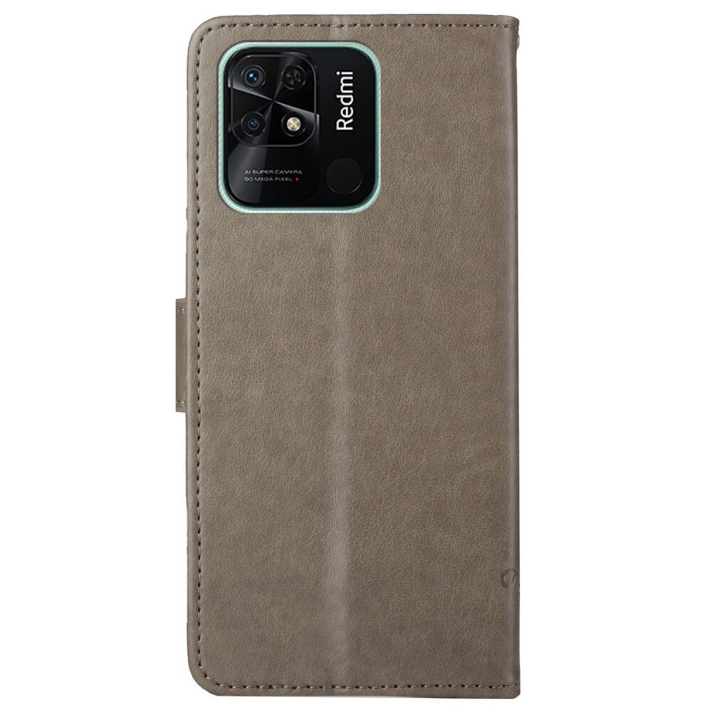 Funda de cuero con mariposas para Xiaomi Redmi 10C, gris