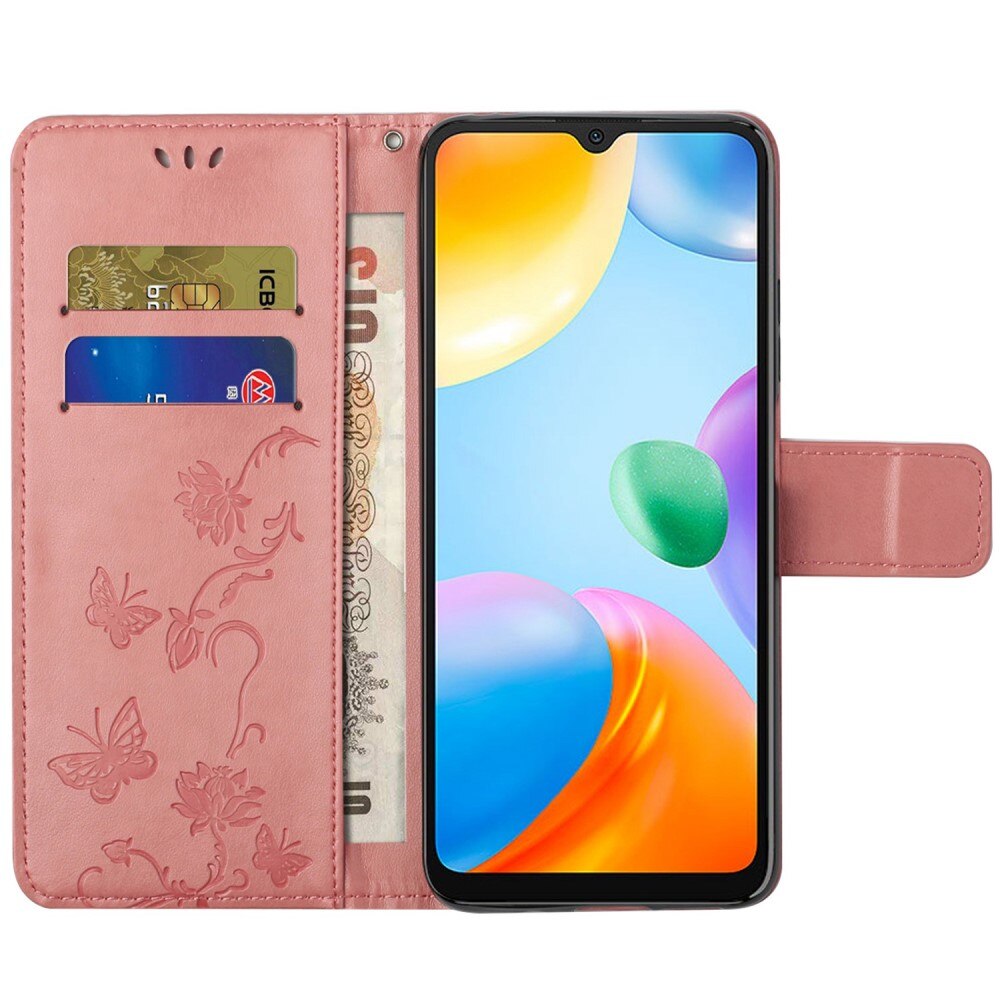 Funda de cuero con mariposas para Xiaomi Redmi 10C, rosado