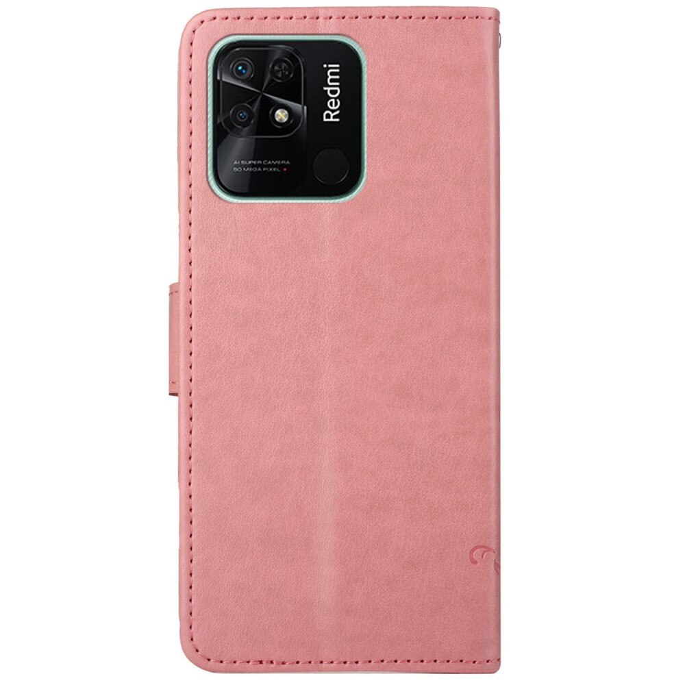 Funda de cuero con mariposas para Xiaomi Redmi 10C, rosado