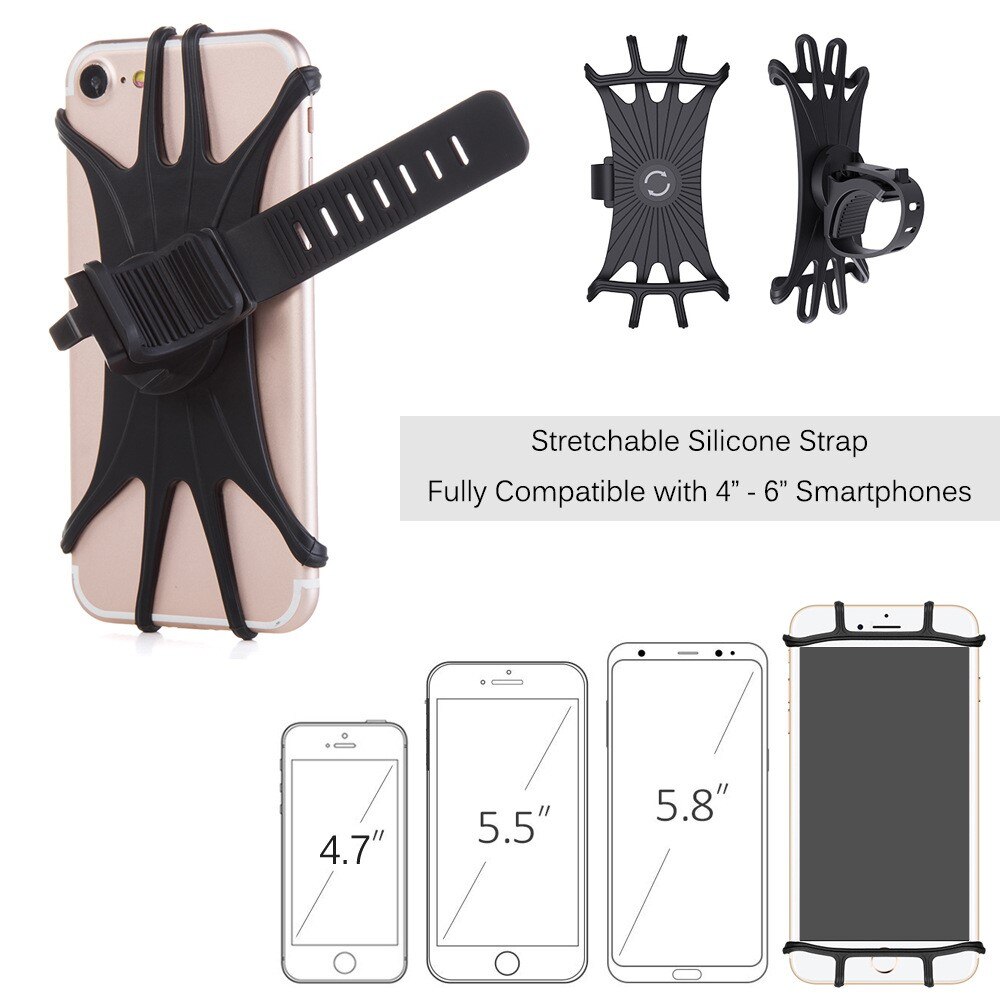 Soporte de silicona para móvil para bicicleta, negro