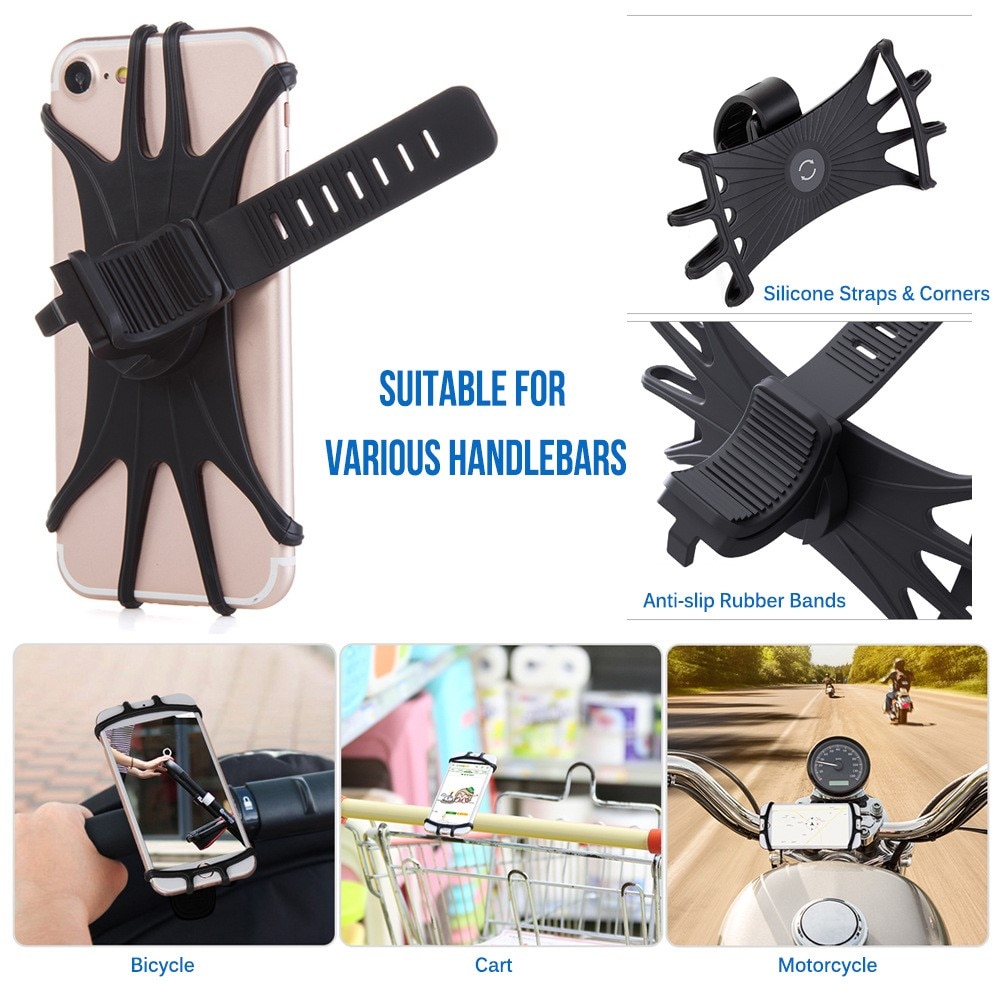 Soporte de silicona para móvil para bicicleta, negro