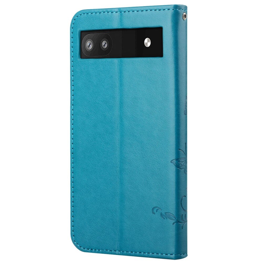 Funda de Cuero con Mariposas Google Pixel 6a, Azul