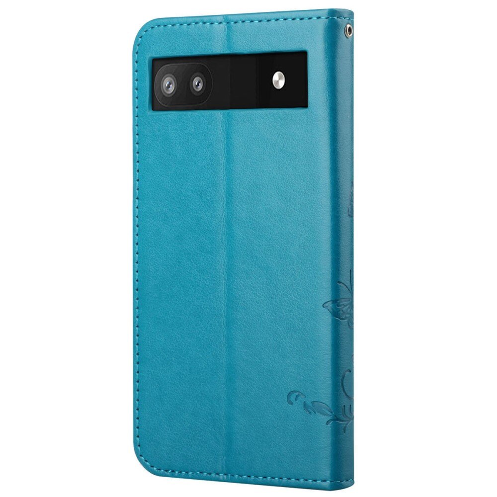 Funda de cuero con mariposas para Google Pixel 6a, azul