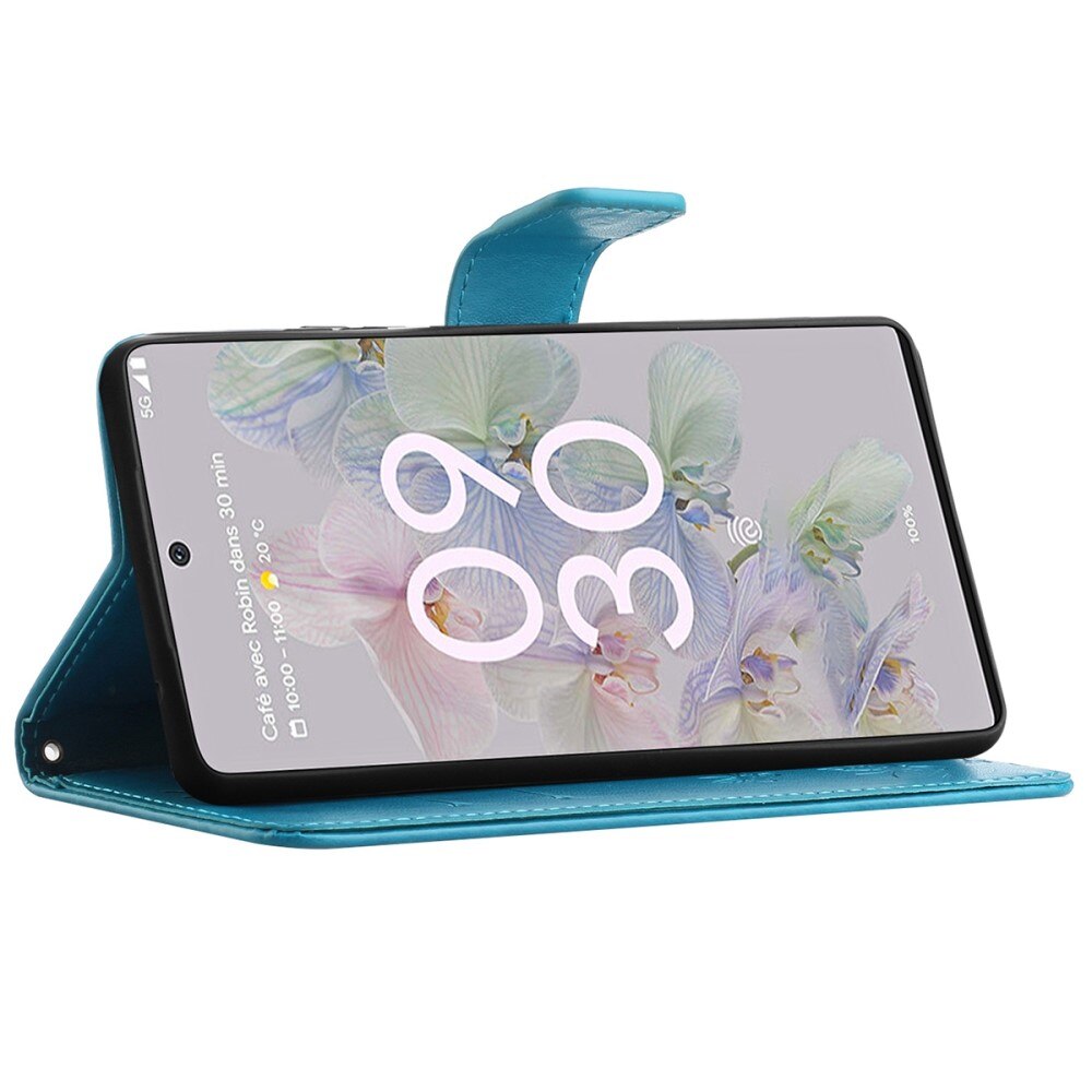 Funda de Cuero con Mariposas Google Pixel 6a, Azul