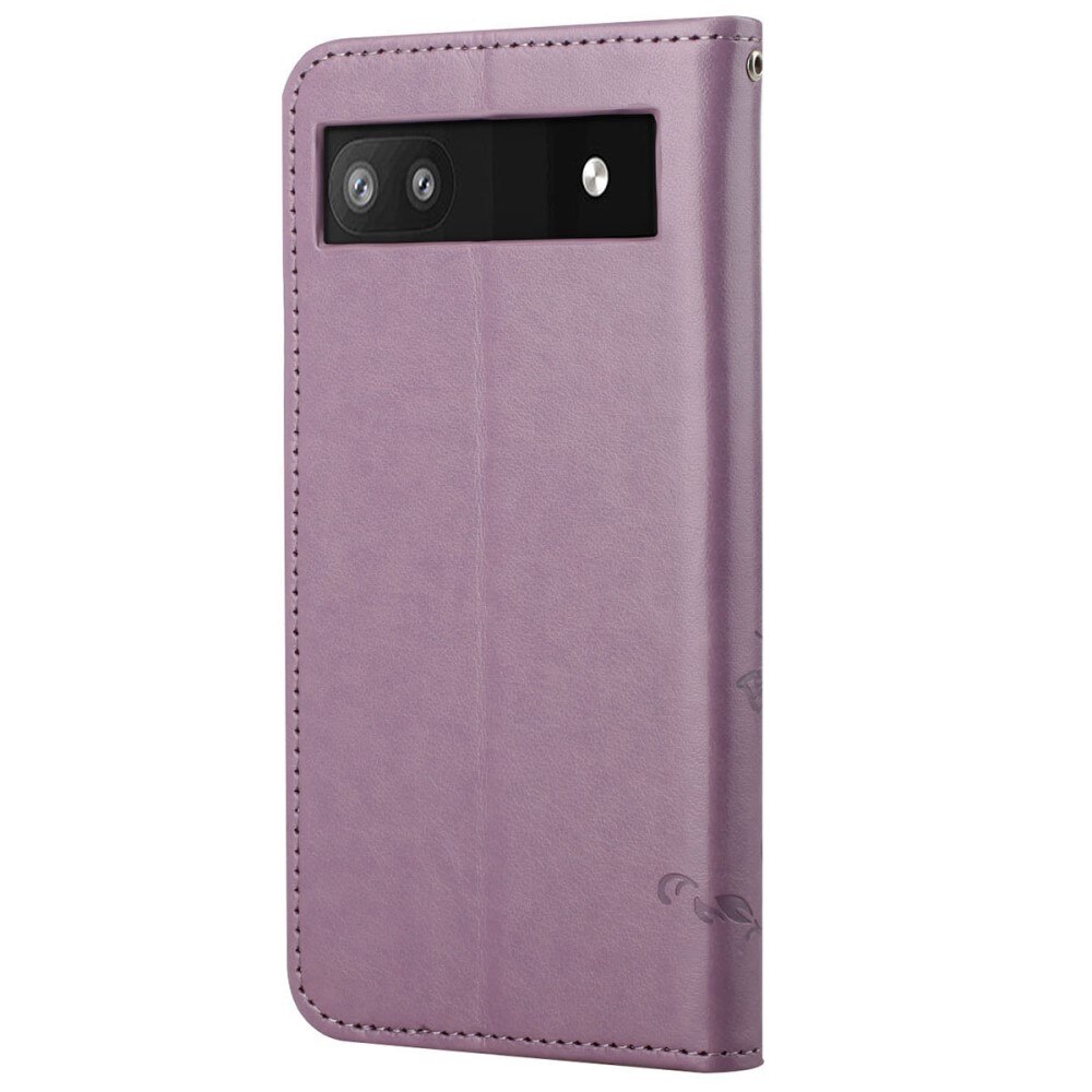 Funda de cuero con mariposas para Google Pixel 6a, violeta