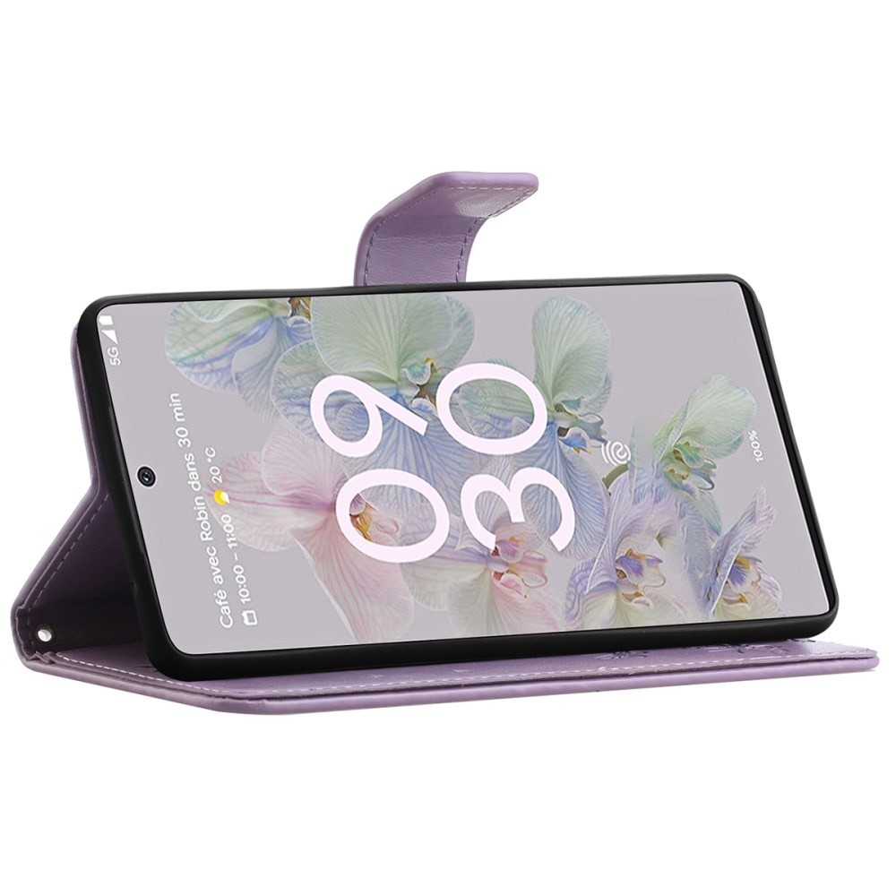 Funda de cuero con mariposas para Google Pixel 6a, violeta
