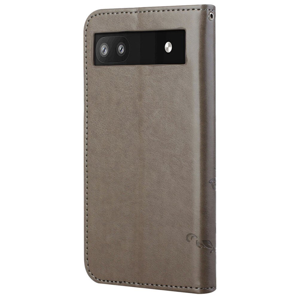 Funda de Cuero con Mariposas Google Pixel 6a, Gris