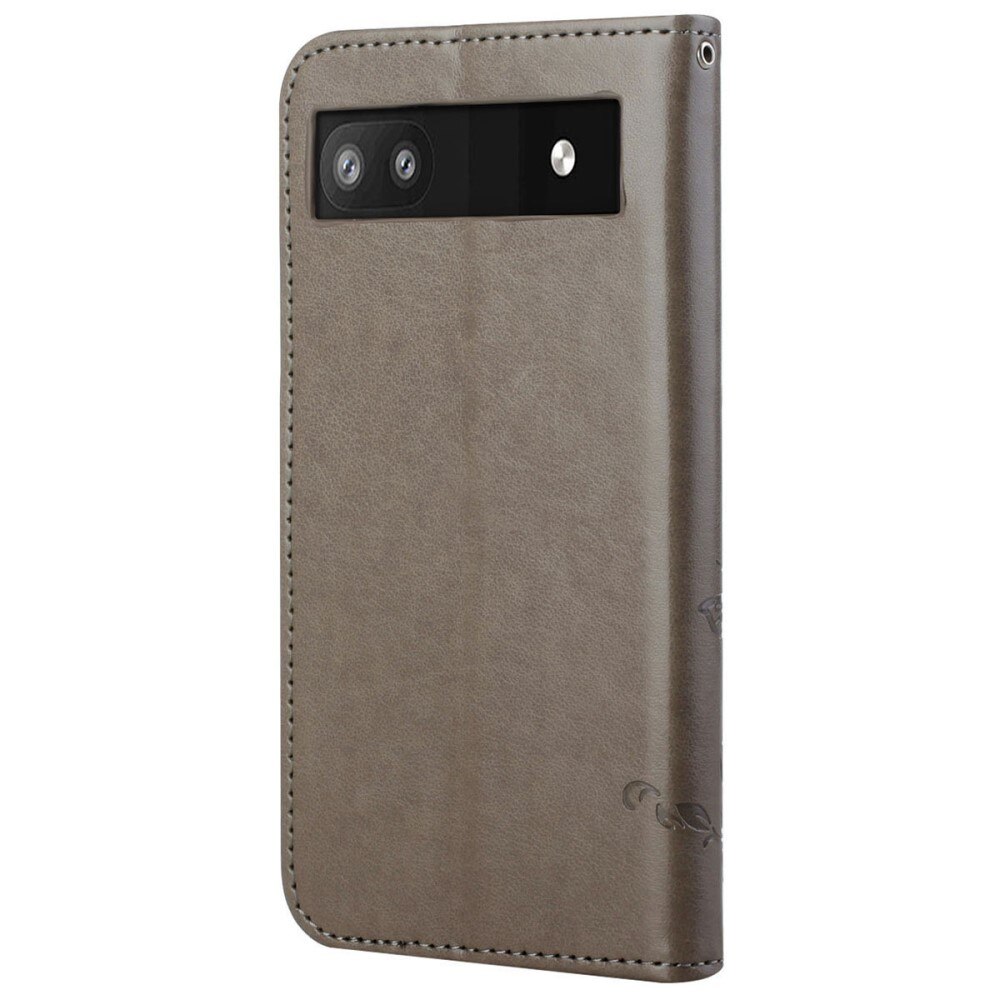 Funda de cuero con mariposas para Google Pixel 6a, gris