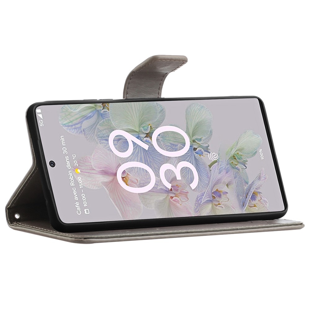 Funda de Cuero con Mariposas Google Pixel 6a, Gris