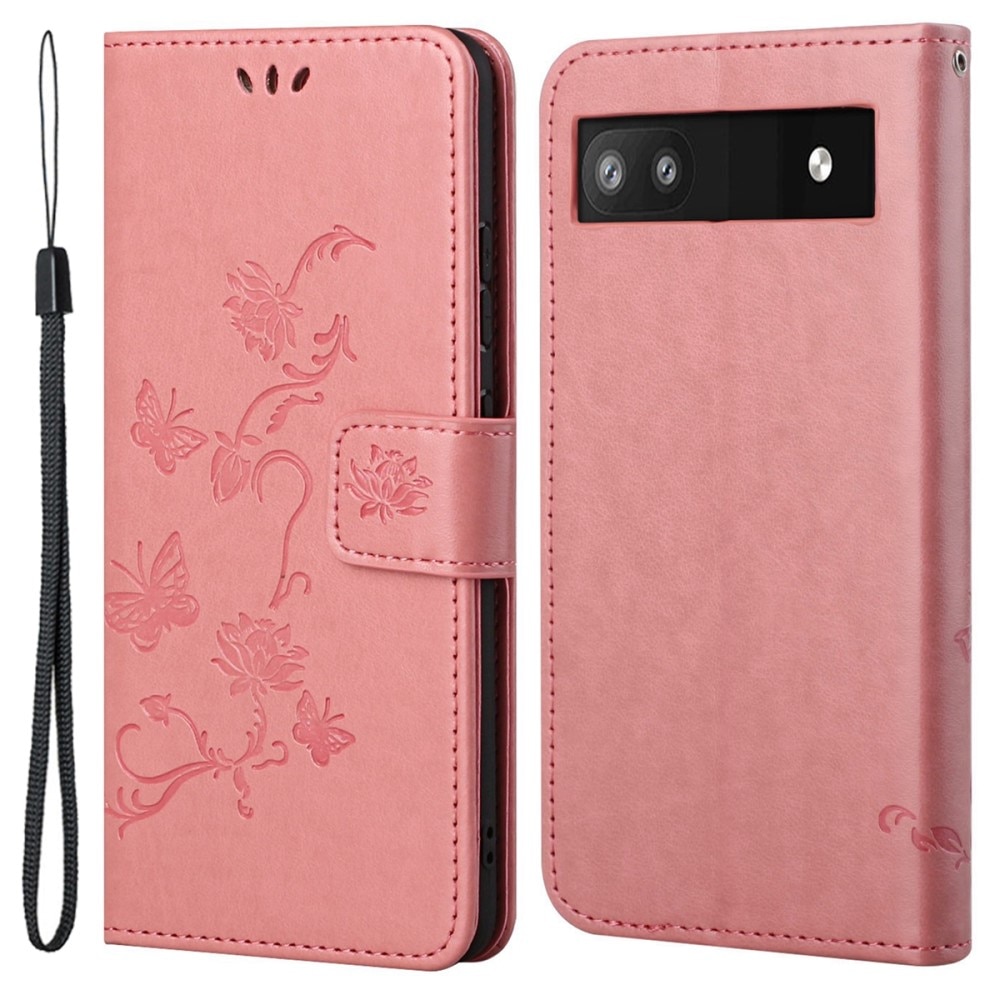 Funda de cuero con mariposas para Google Pixel 6a, rosado