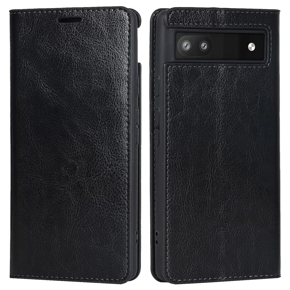 Funda cartera de cuero genuino Google Pixel 6a negro