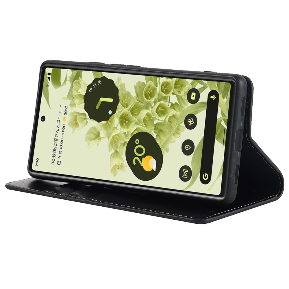 Funda cartera de cuero genuino Google Pixel 6a Negro
