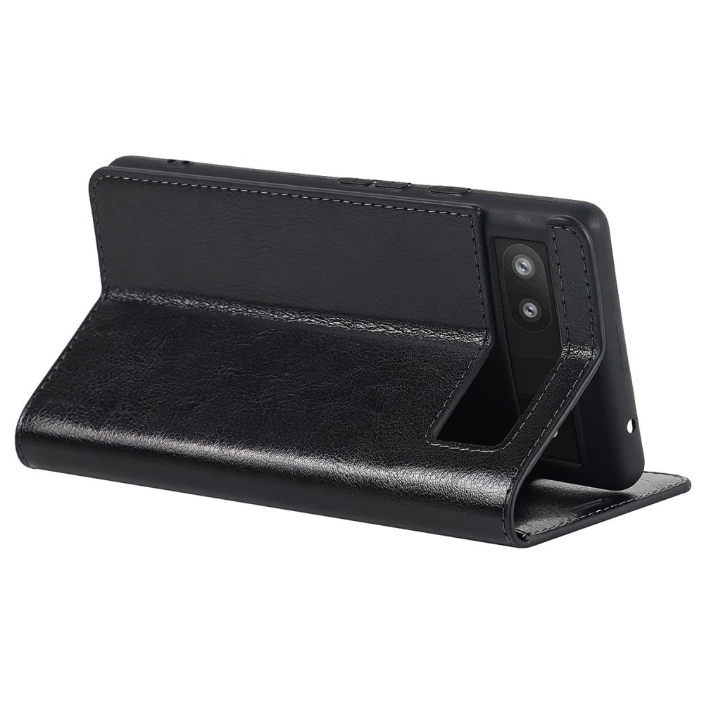 Funda cartera de cuero genuino Google Pixel 6a Negro