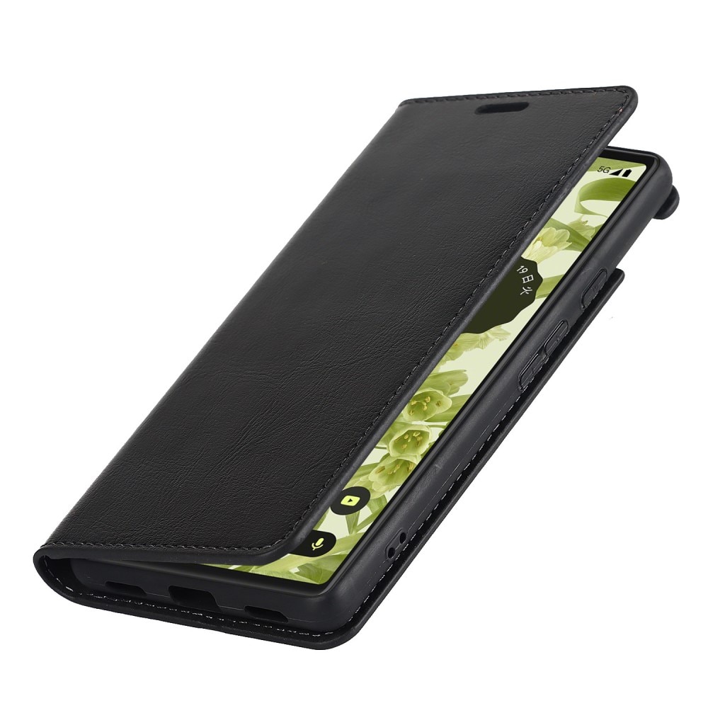 Funda cartera de cuero genuino Google Pixel 6a Negro