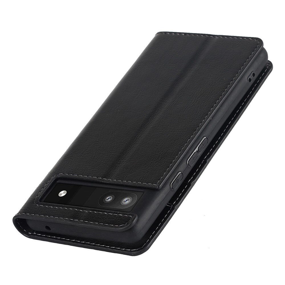 Funda cartera de cuero genuino Google Pixel 6a Negro