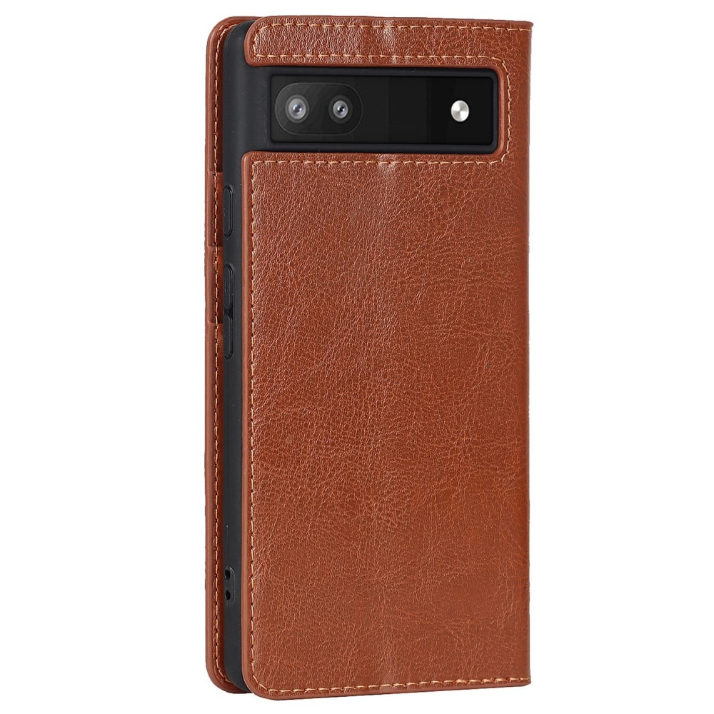 Funda cartera de cuero genuino Google Pixel 6a Marrón