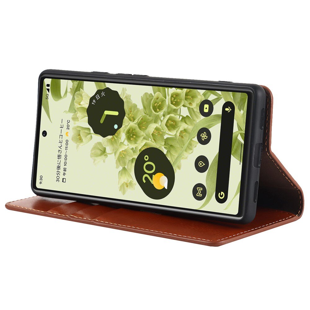 Funda cartera de cuero genuino Google Pixel 6a Marrón