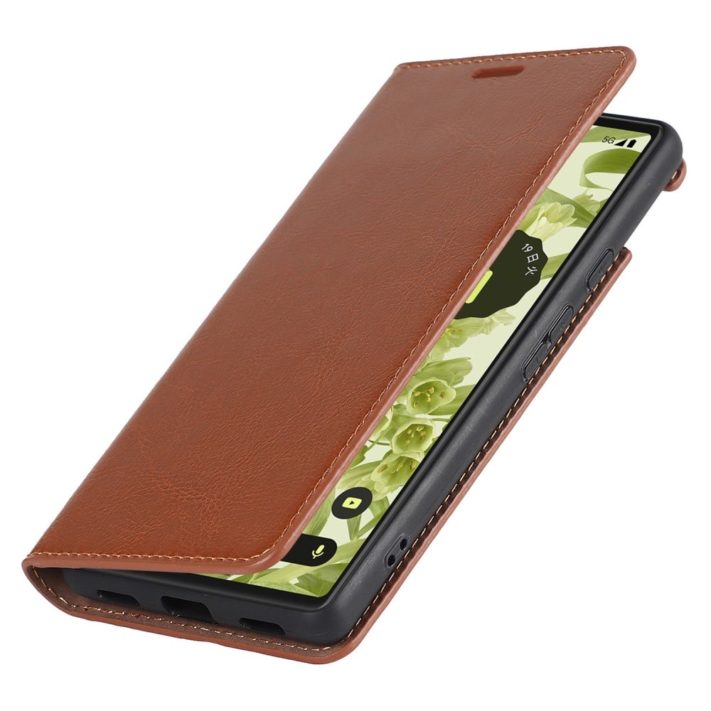 Funda cartera de cuero genuino Google Pixel 6a Marrón