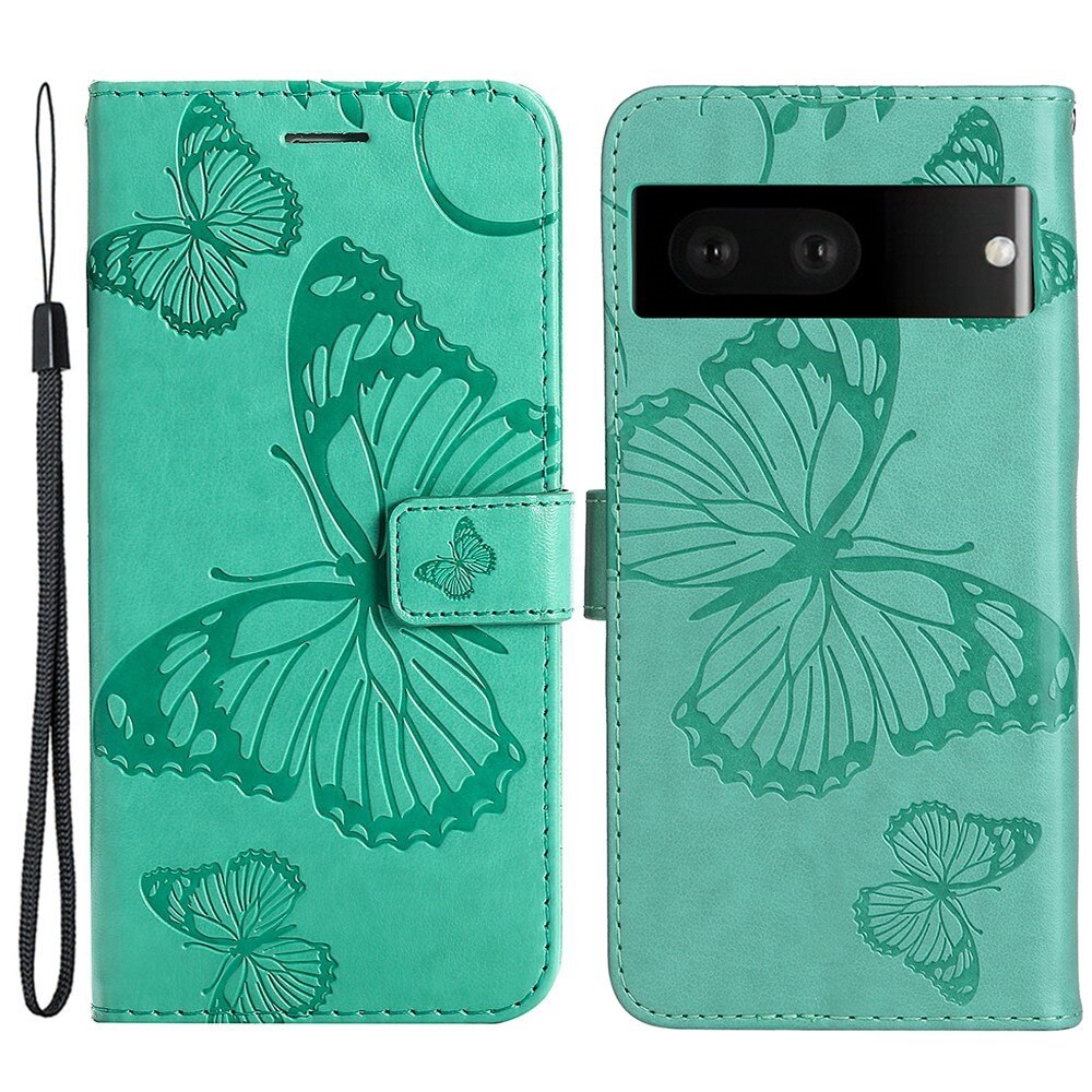 Funda de cuero con mariposas para Google Pixel 7, verde