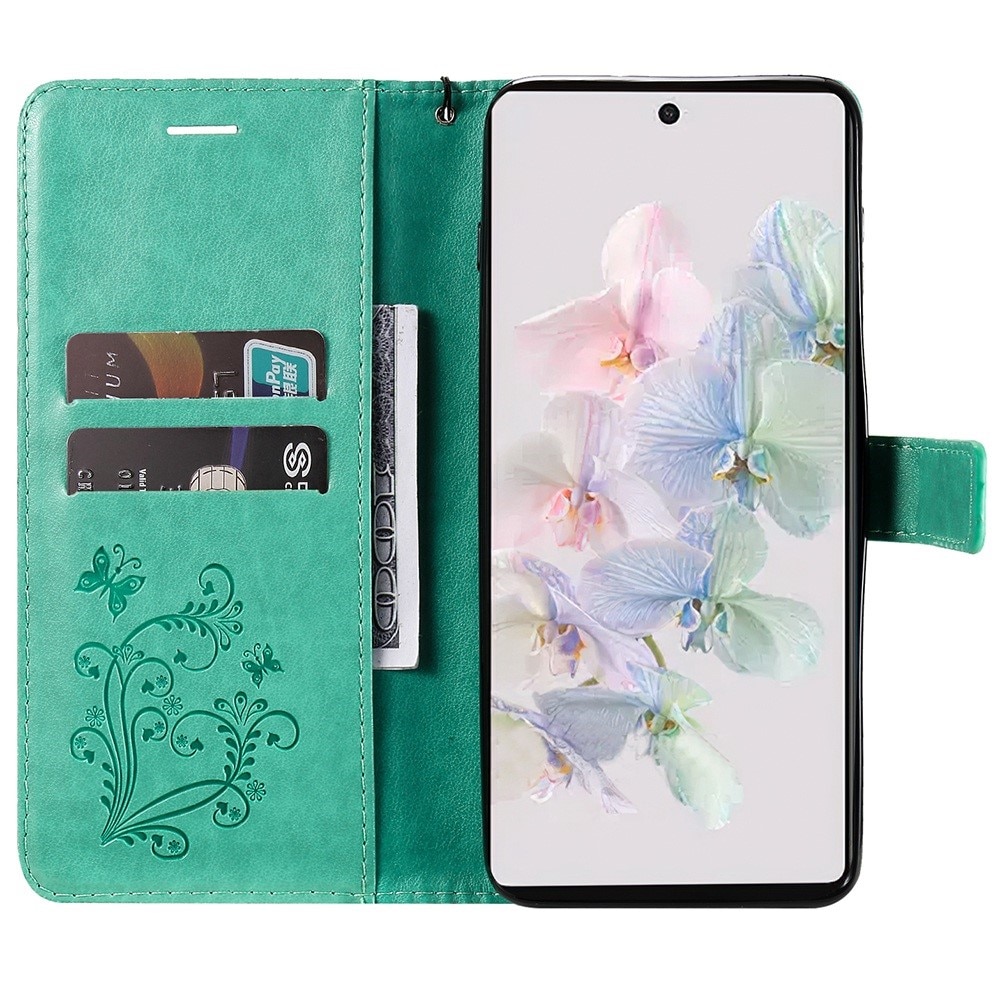 Funda de cuero con mariposas para Google Pixel 7, verde