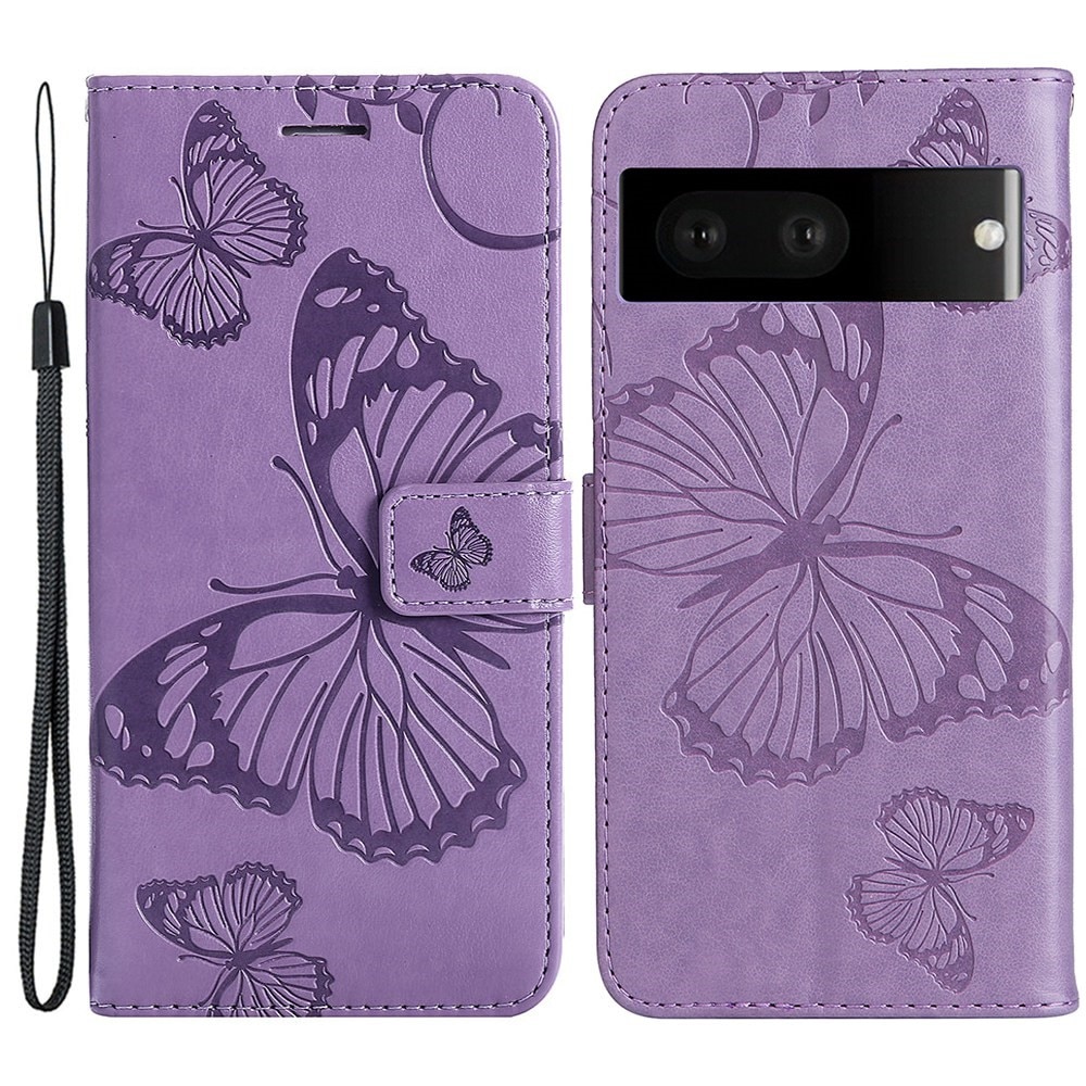 Funda de Cuero con Mariposas Google Pixel 7, Púrpura