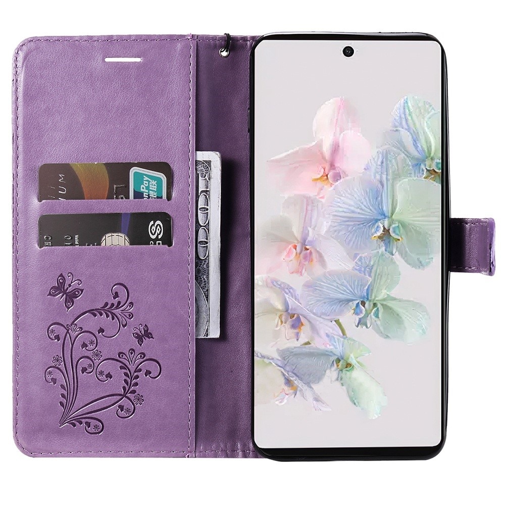 Funda de cuero con mariposas para Google Pixel 7, violeta