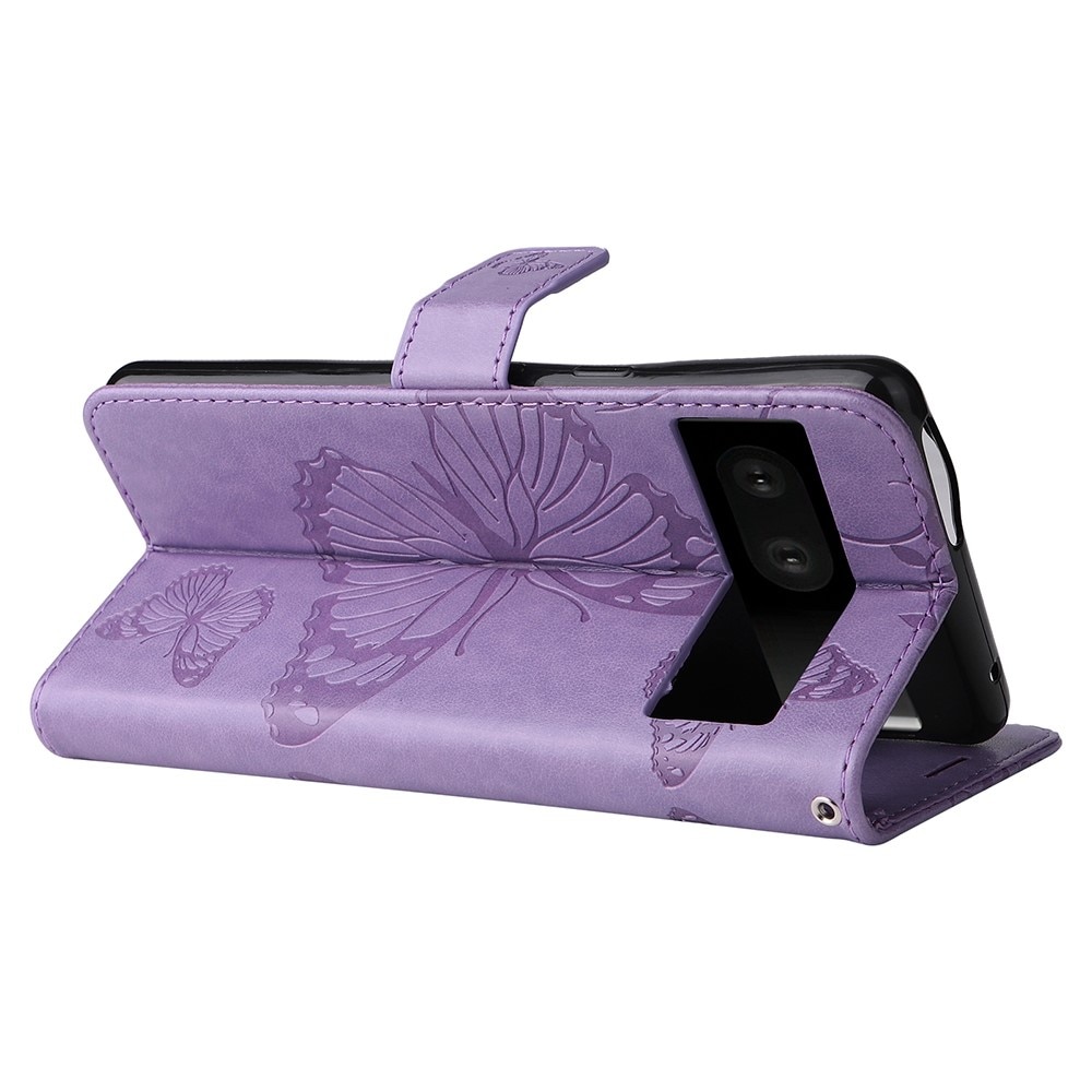 Funda de Cuero con Mariposas Google Pixel 7, Púrpura
