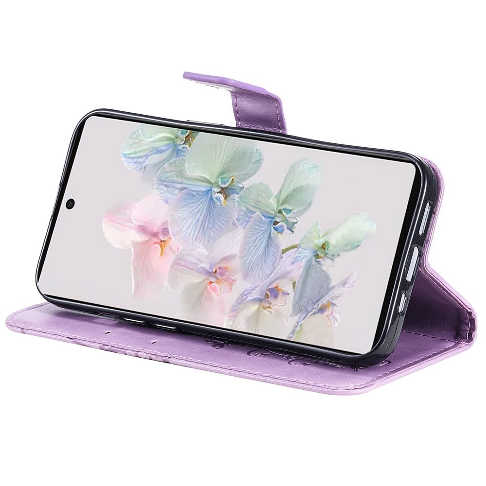 Funda de cuero con mariposas para Google Pixel 7, violeta