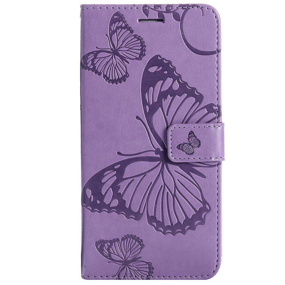 Funda de cuero con mariposas para Google Pixel 7, violeta