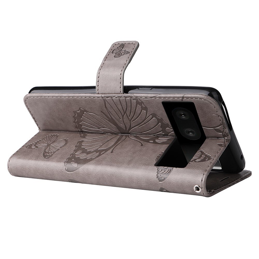 Funda de Cuero con Mariposas Google Pixel 7, Gris