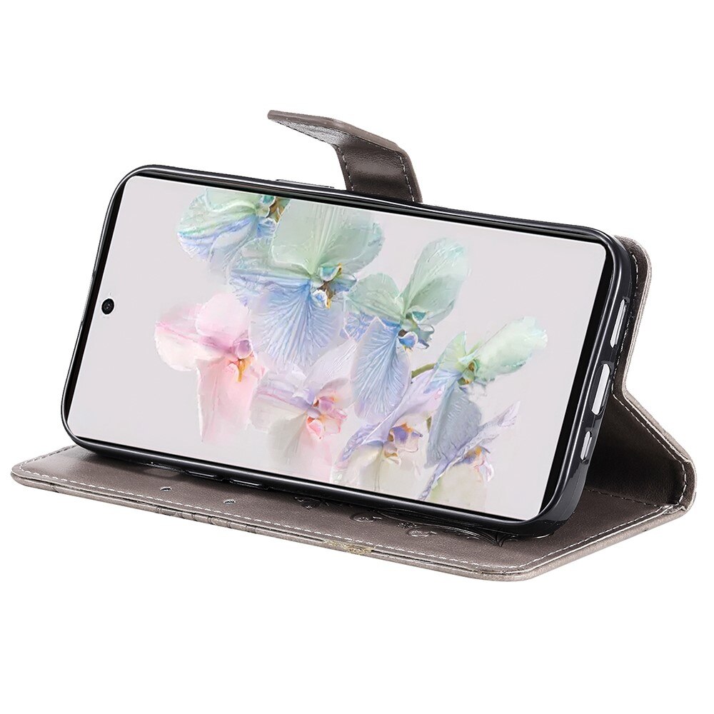 Funda de cuero con mariposas para Google Pixel 7, gris