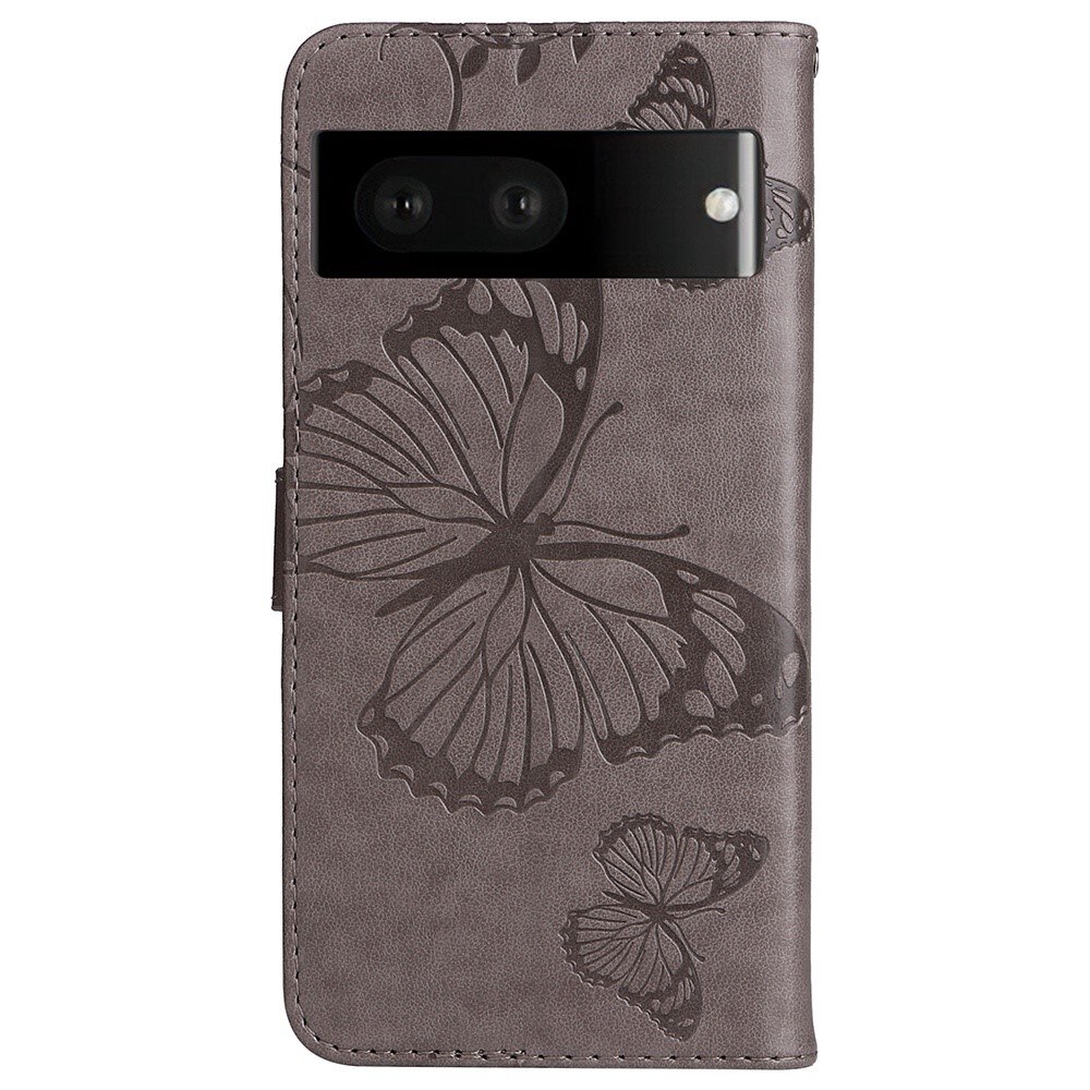 Funda de cuero con mariposas para Google Pixel 7, gris