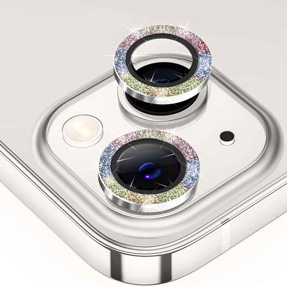 Cubre objetivo de cristal templado aluminio brillantina iPhone 13 Mini Arcoíris
