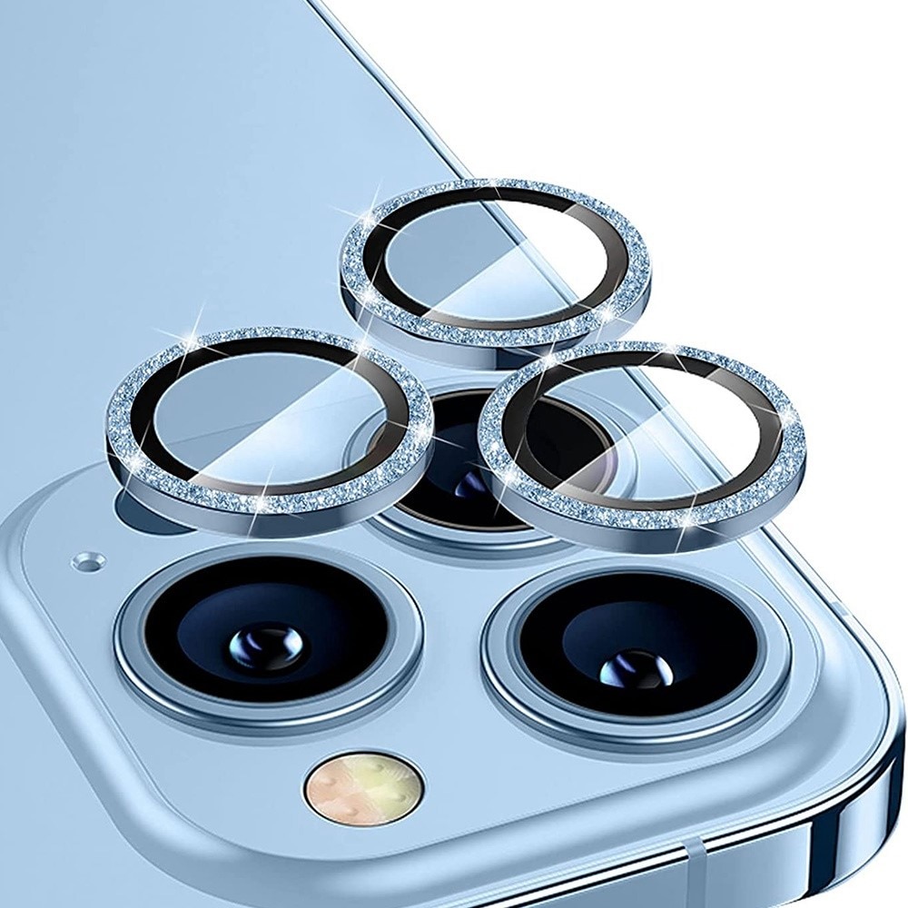 Cubre objetivo de cristal templado aluminio brillantina iPhone 13 Pro Max azul