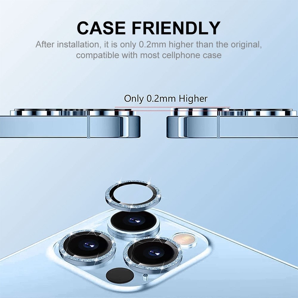Cubre objetivo de cristal templado aluminio brillantina iPhone 13 Pro azul