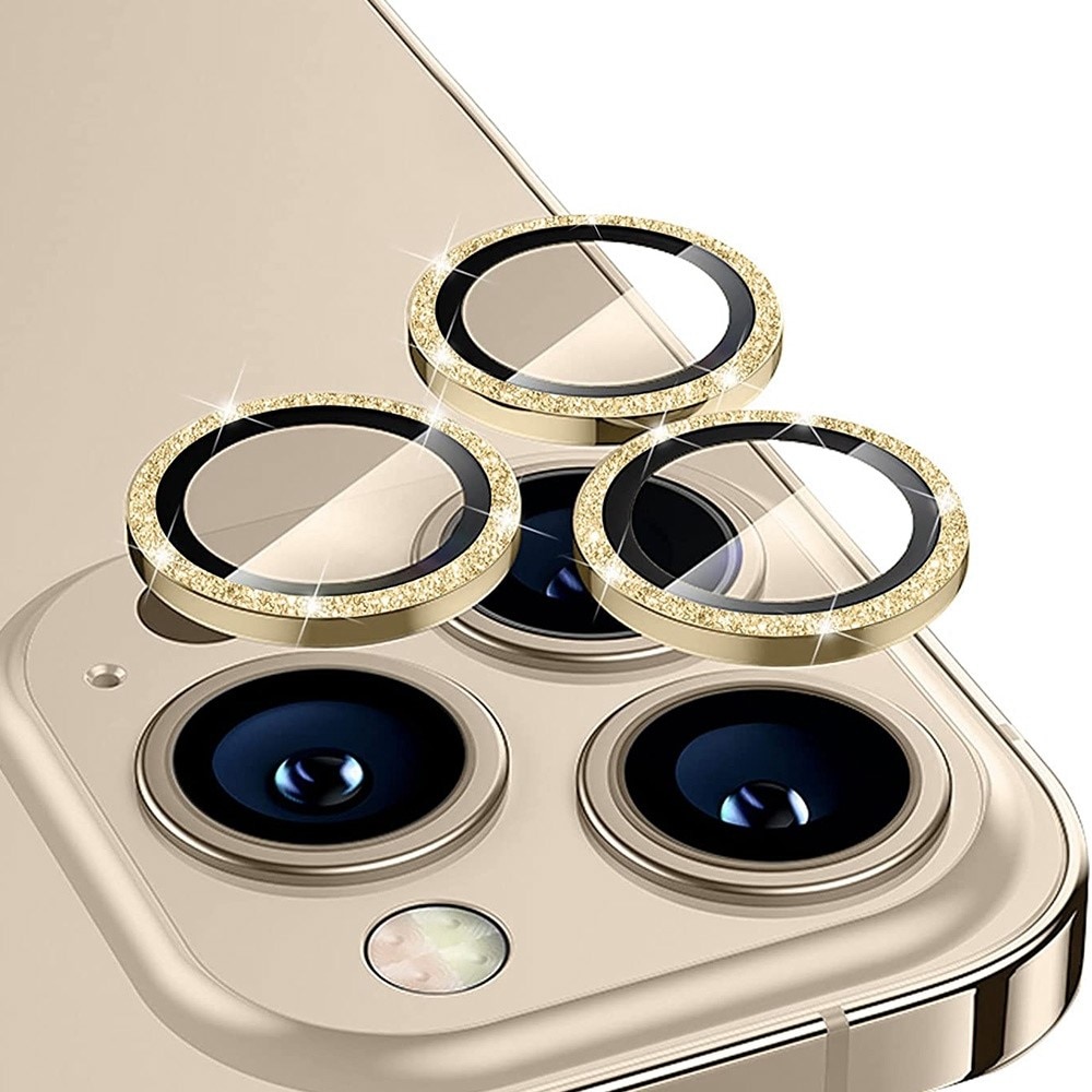 Cubre objetivo de cristal templado aluminio brillantina iPhone 13 Pro Max oro