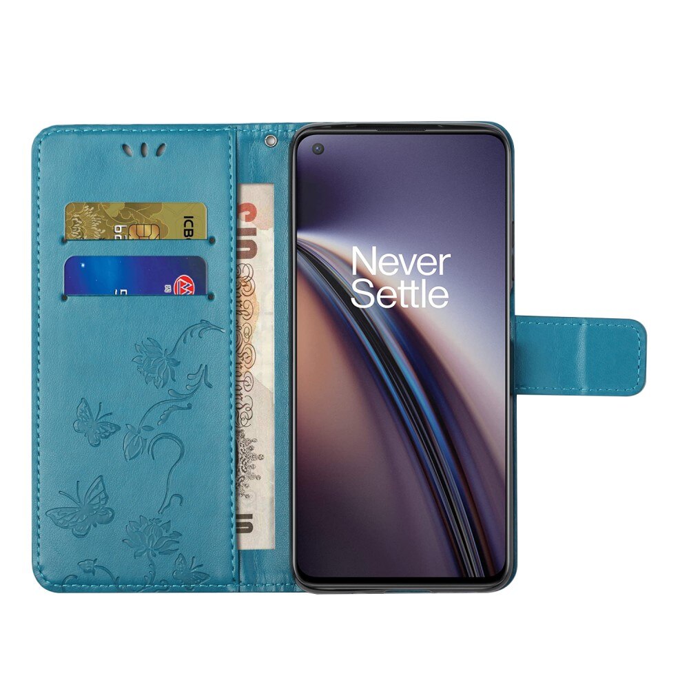 Funda de cuero con mariposas para OnePlus Nord CE 5G, azul