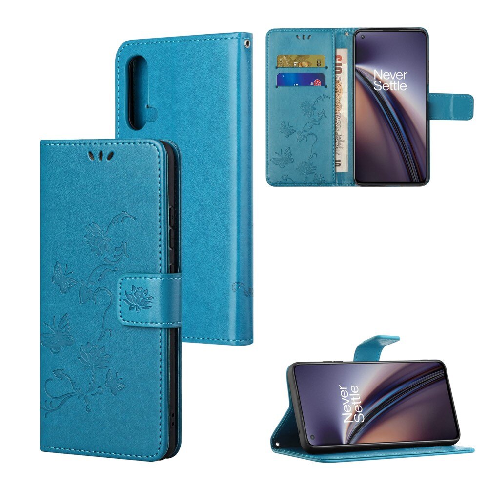 Funda de cuero con mariposas para OnePlus Nord CE 5G, azul