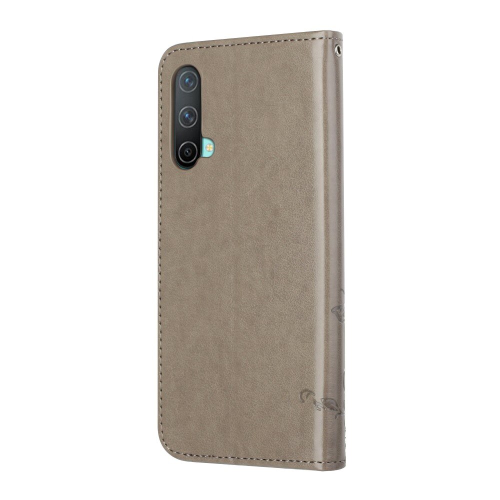 Funda de cuero con mariposas para OnePlus Nord CE 5G, gris