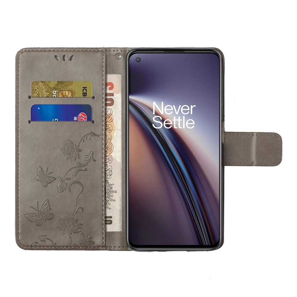 Funda de Cuero con Mariposas  OnePlus Nord CE 5G, Gris