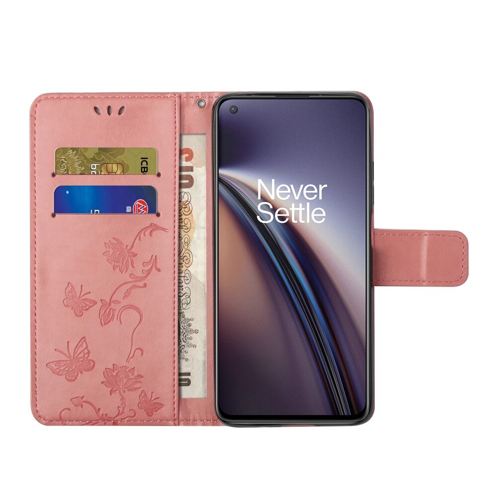 Funda de cuero con mariposas para OnePlus Nord CE 5G, rosado