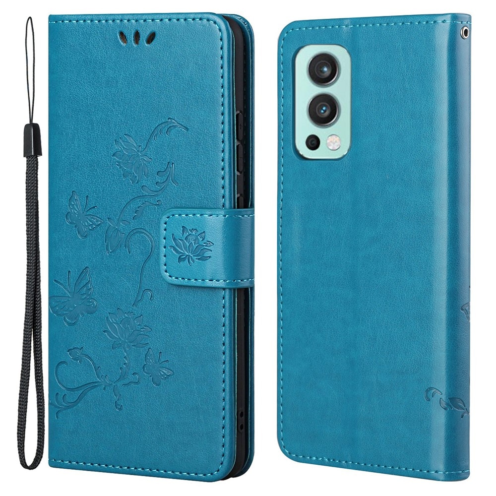 Funda de cuero con mariposas para OnePlus Nord 2 5G, azul