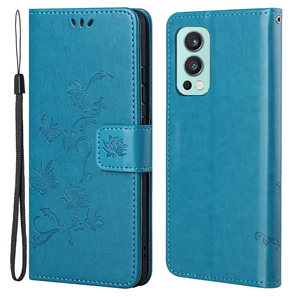 Funda de Cuero con Mariposas  OnePlus Nord 2 5G, Azul