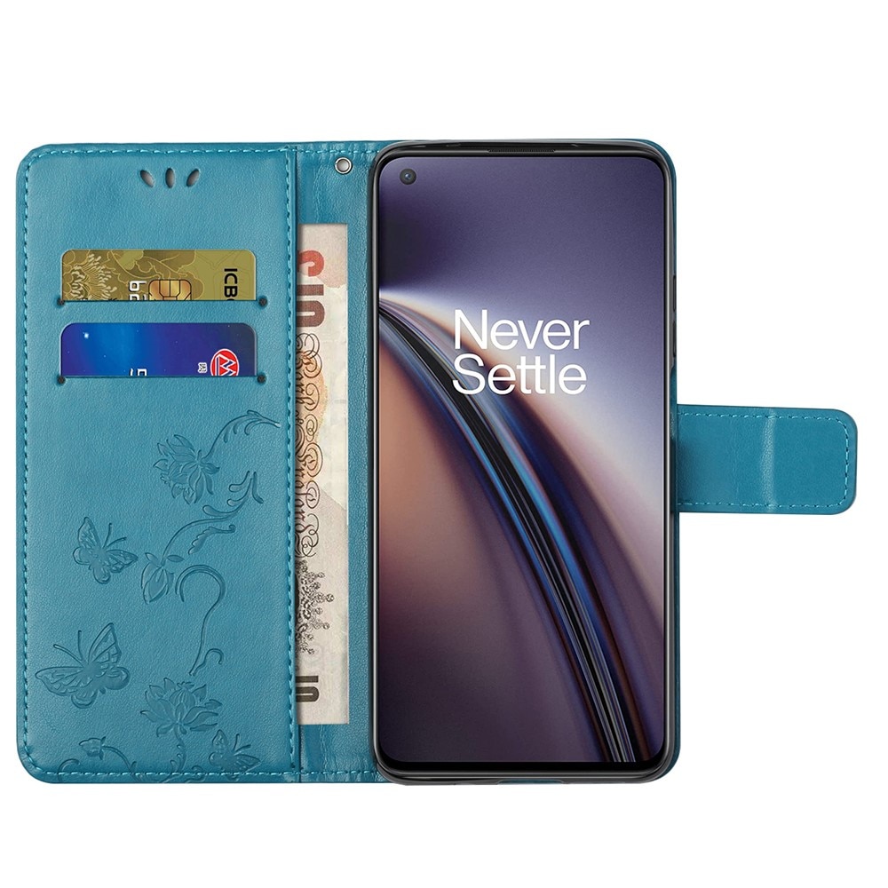 Funda de Cuero con Mariposas  OnePlus Nord 2 5G, Azul