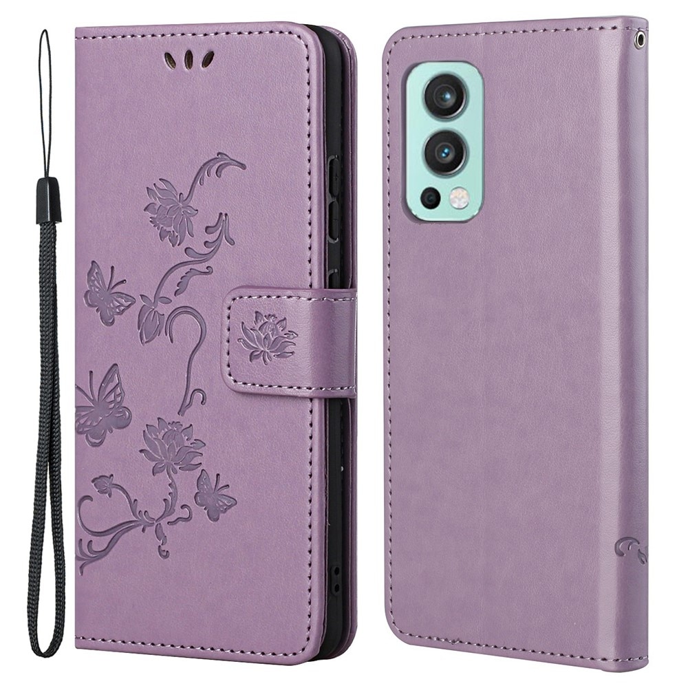 Funda de cuero con mariposas para OnePlus Nord 2 5G, violeta