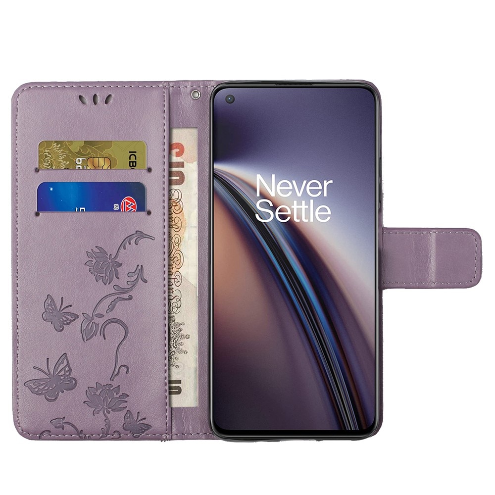 Funda de cuero con mariposas para OnePlus Nord 2 5G, violeta
