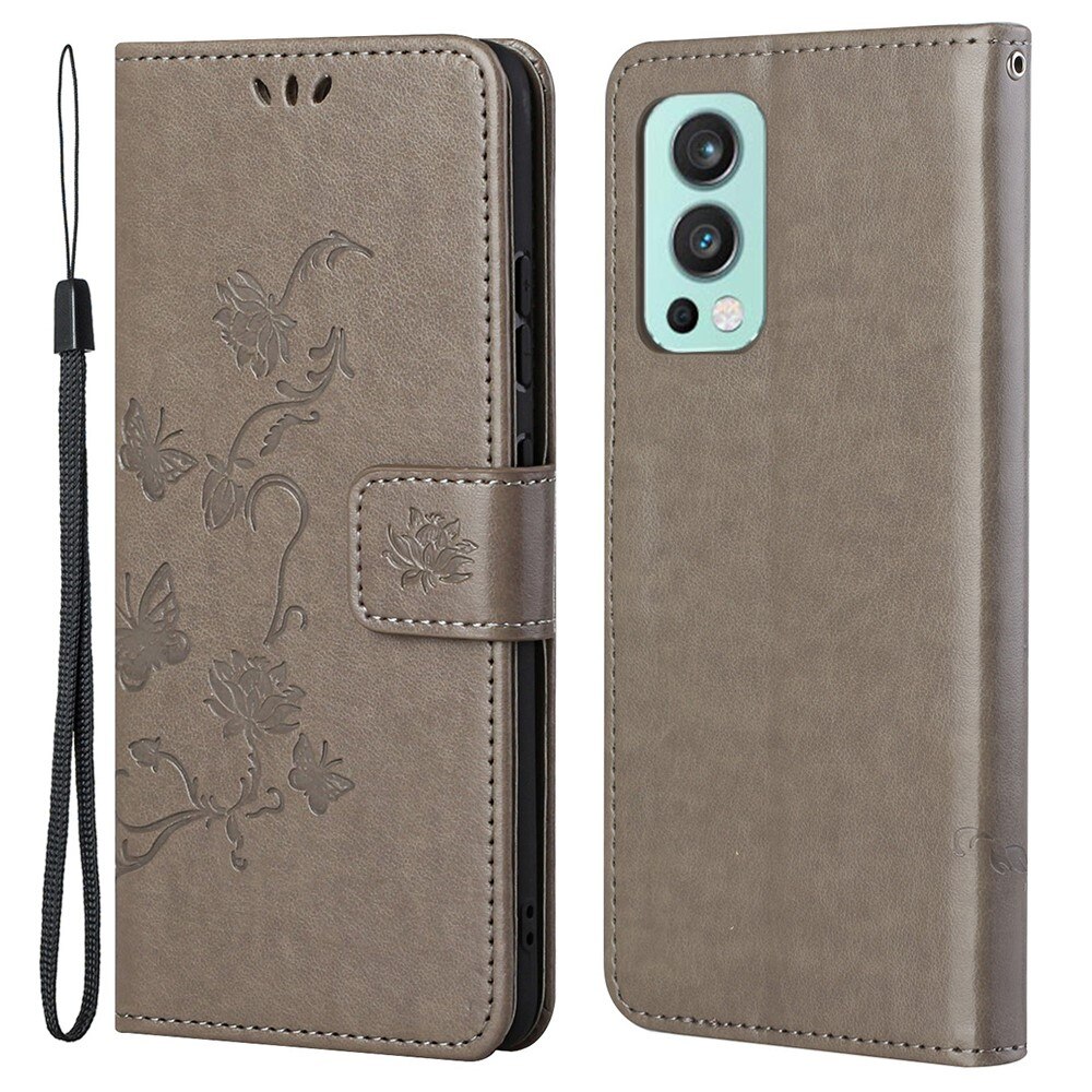 Funda de cuero con mariposas para OnePlus Nord 2 5G, gris